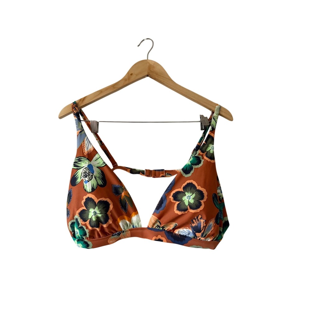Aerie Womens XXL Triangle Bikini Top Floral Orange Swimwear